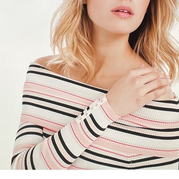 NWT WHBM Off The Shoulder Striped Pullover Sweater M - Picture 2 of 6